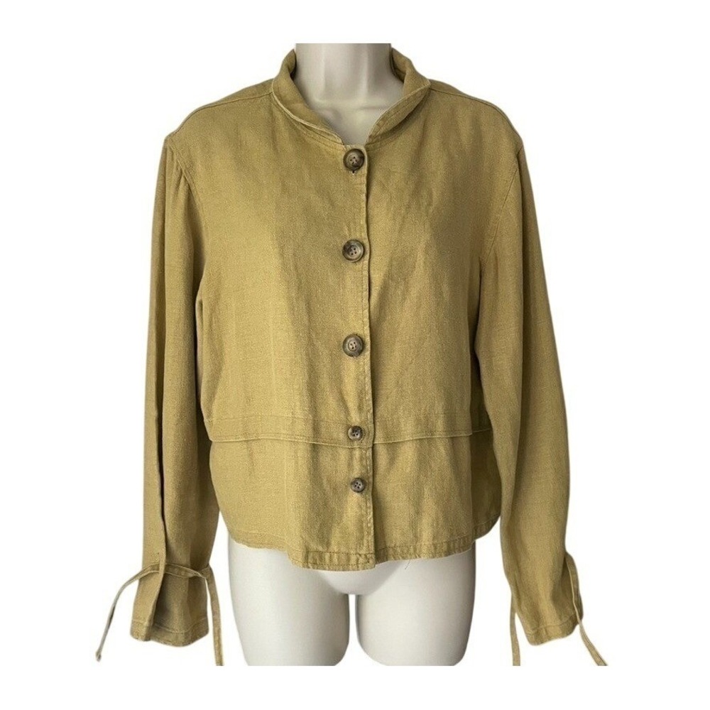 No Saint 100% Linen Jacket Olive Green Tie Cuff Small Made USA